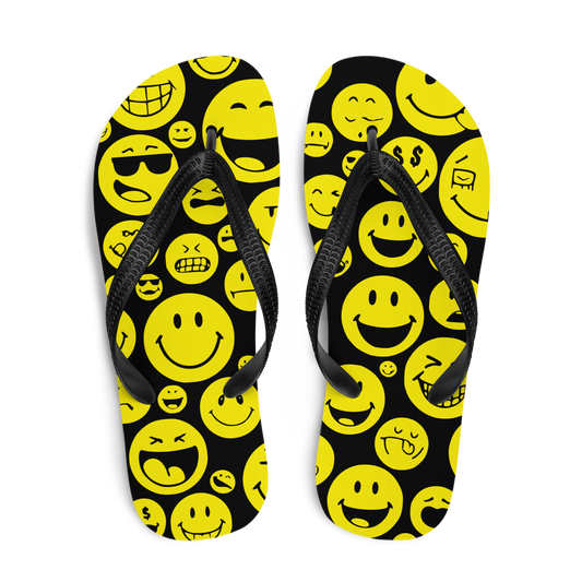 Schwarze Flip-Flops mit verschiedenen gelben Smileys