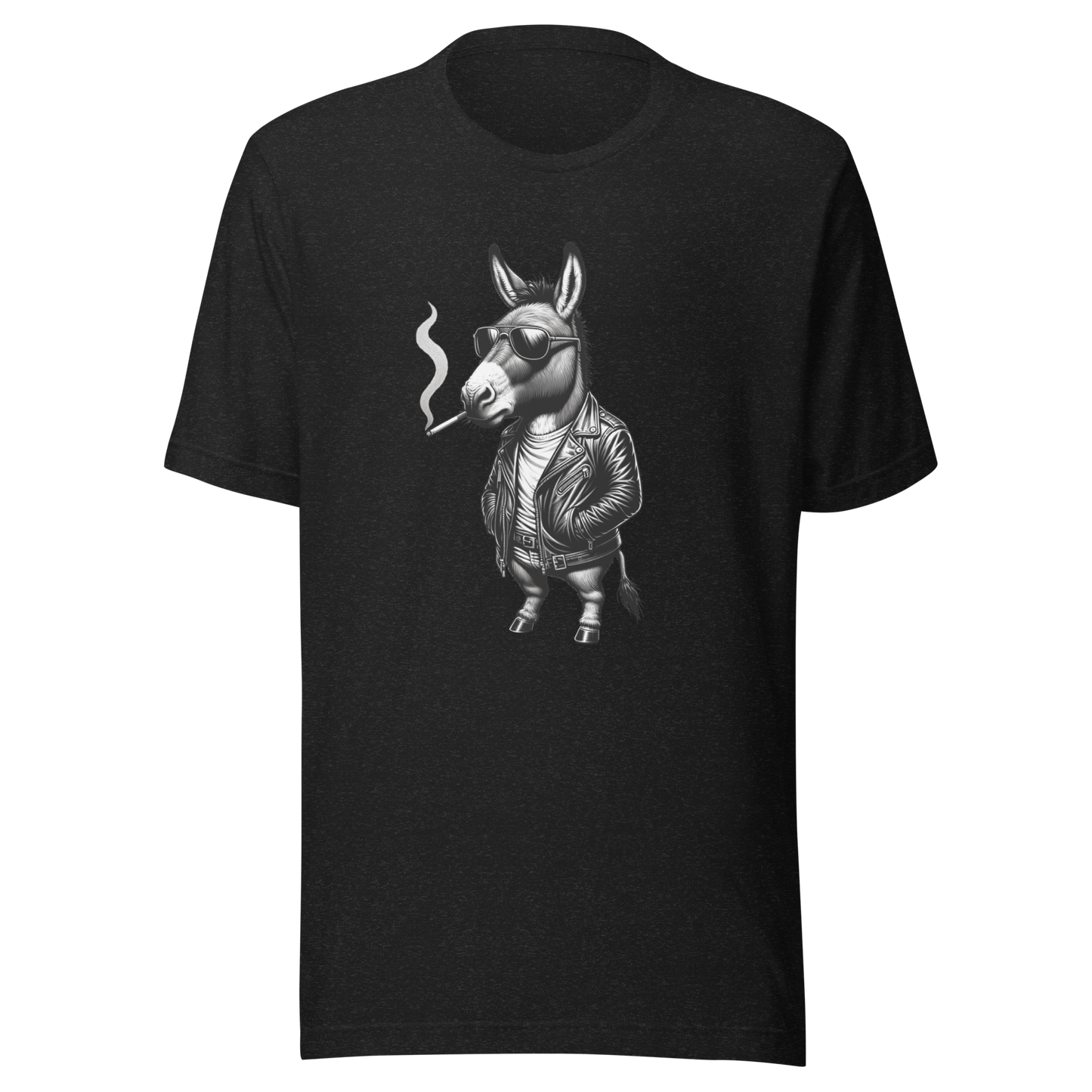 Schwarzes Heather Unisex T-Shirt mit Schwarz weiß rauchendem Zebra Front Print