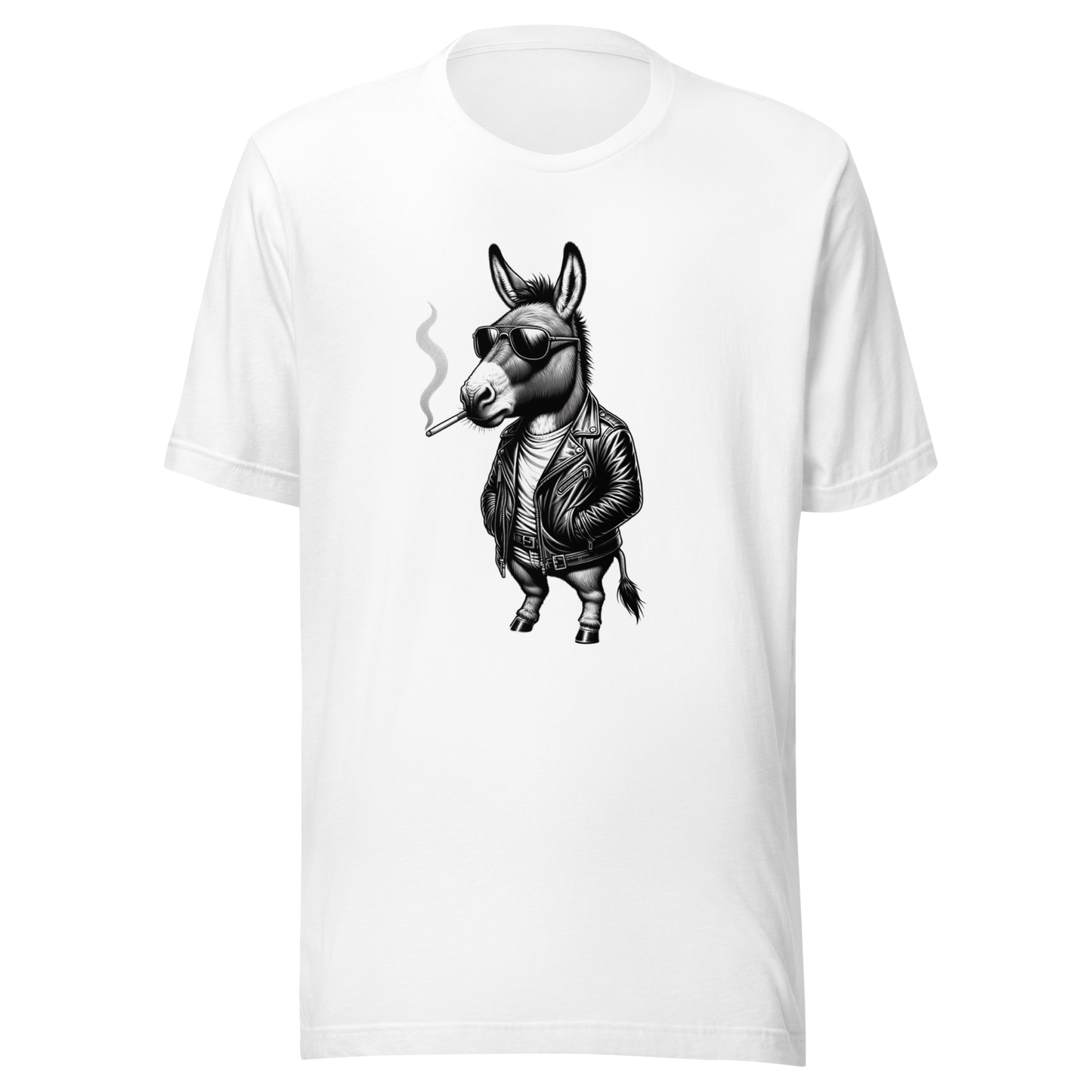 Weißes Unisex T-Shirt mit Schwarz weiß rauchendem Zebra Front Print 