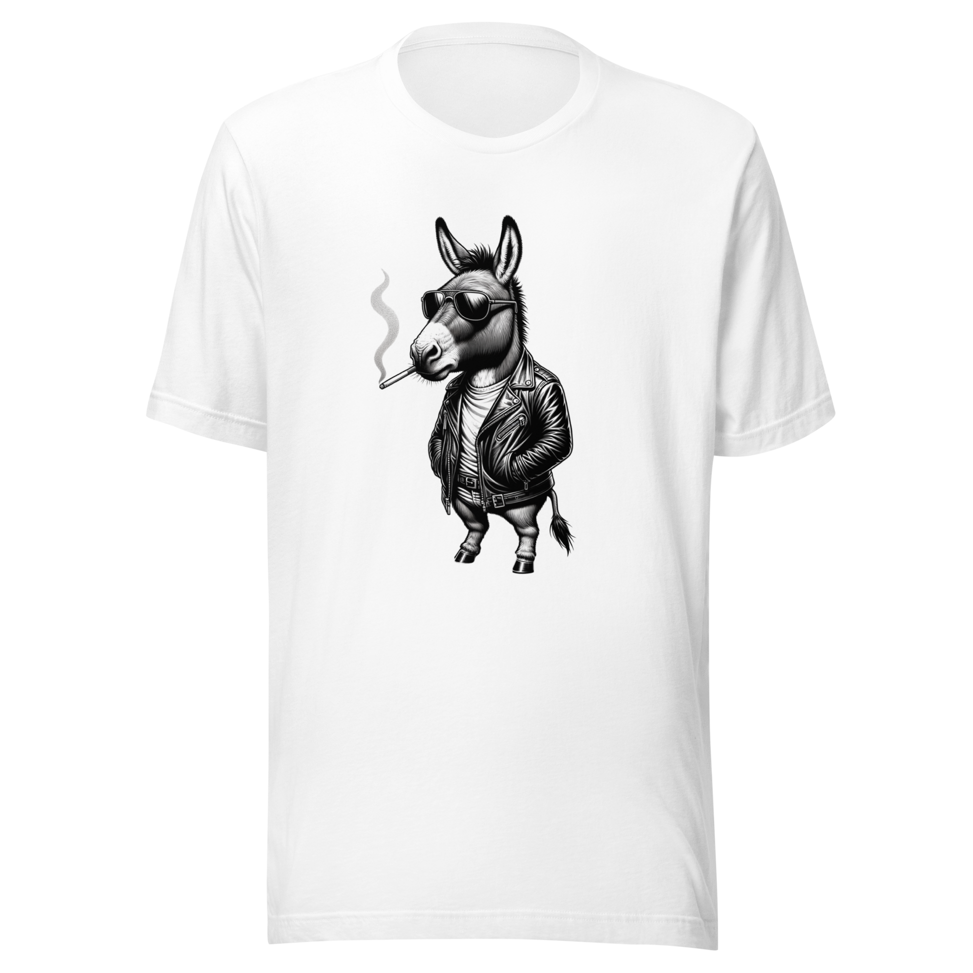 Weißes Unisex T-Shirt mit Schwarz weiß rauchendem Zebra Front Print 