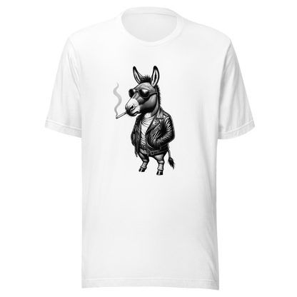 Weißes Unisex T-Shirt mit Schwarz weiß rauchendem Zebra Front Print 