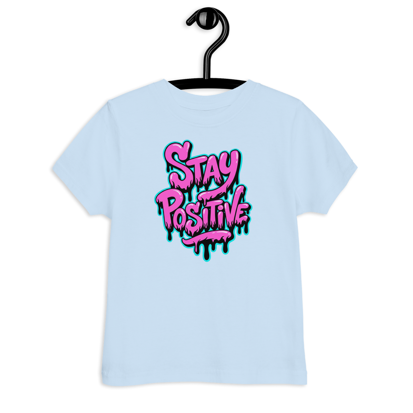 Hellblaues Kinder T-Shirt mit pinkem"Stay positive" Graffiti