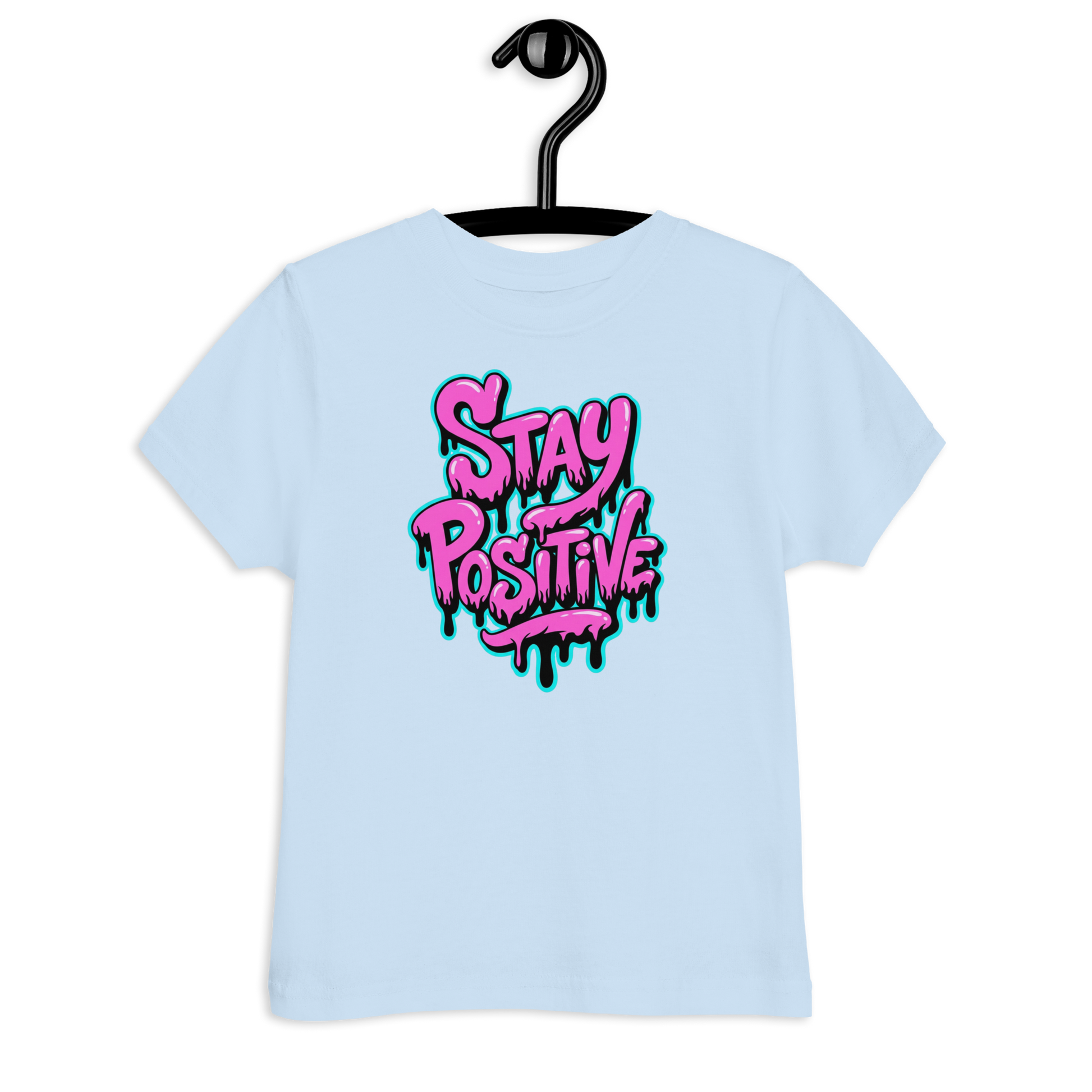 Hellblaues Kinder T-Shirt mit pinkem"Stay positive" Graffiti