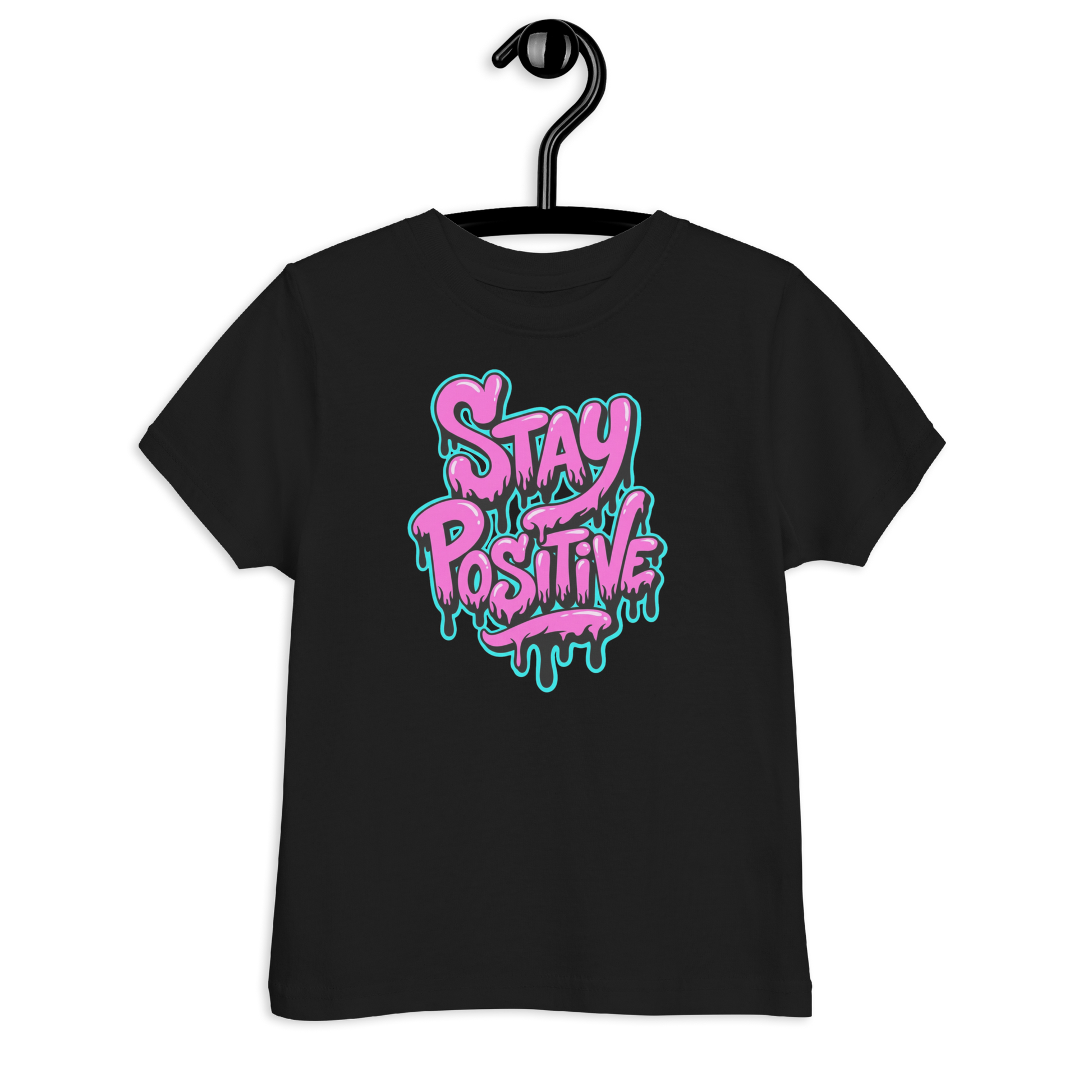 Schwarzes Kinder T-Shirt mit pinkem"Stay positive" Graffiti