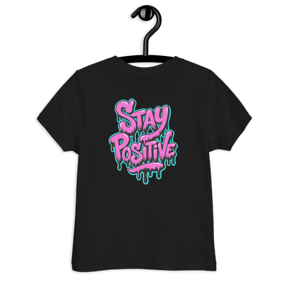 Schwarzes Kinder T-Shirt mit pinkem"Stay positive" Graffiti