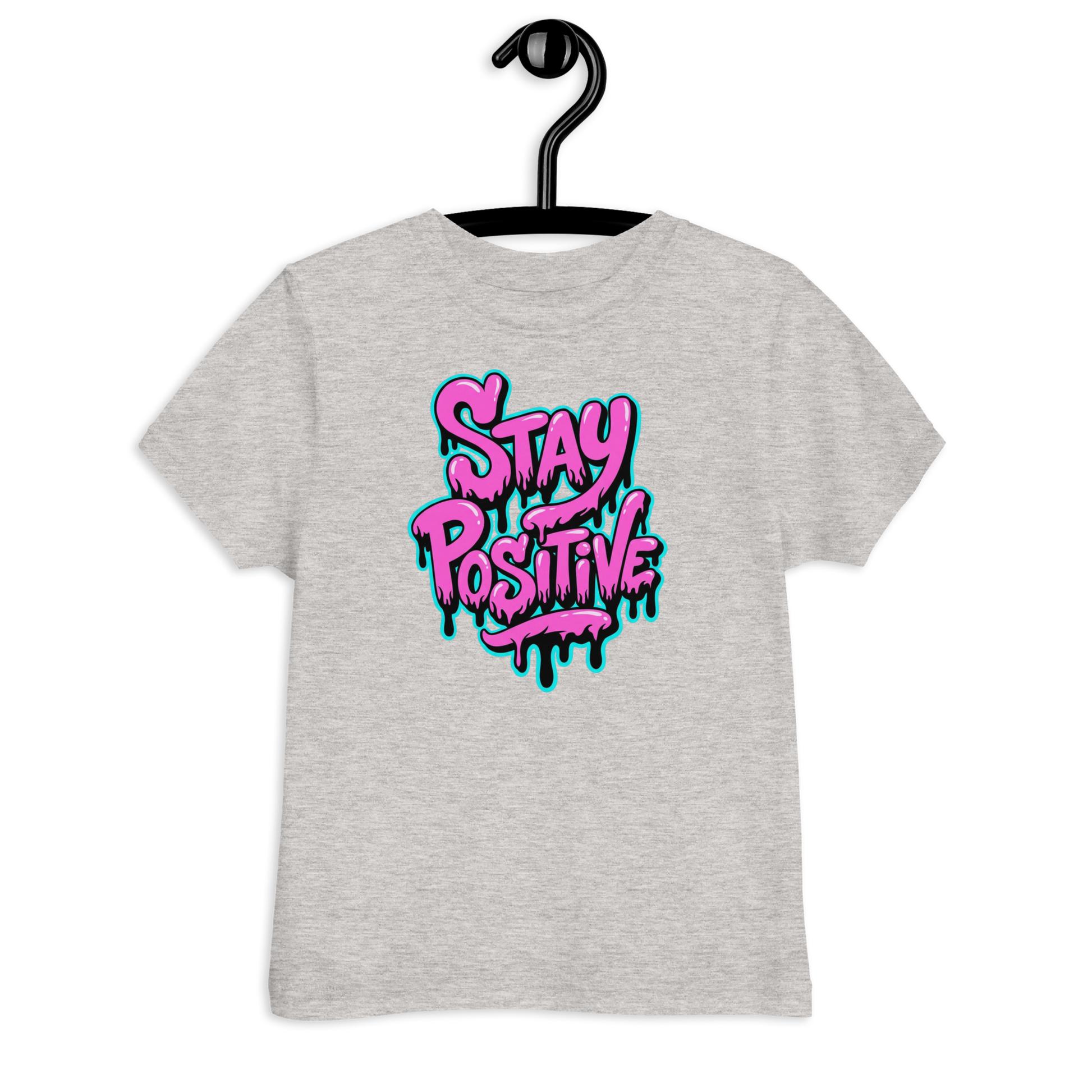 Graues Kinder T-Shirt mit pinkem"Stay positive" Graffiti