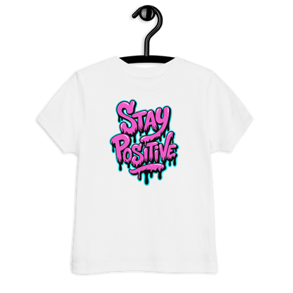 Weißes Kinder T-Shirt mit pinkem"Stay positive" Graffiti
