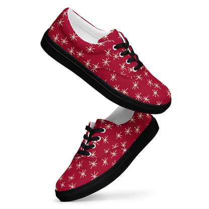 Rote Damen Sneaker mit  weissem Sternen Muster und schwarzem Rand Seitenansicht