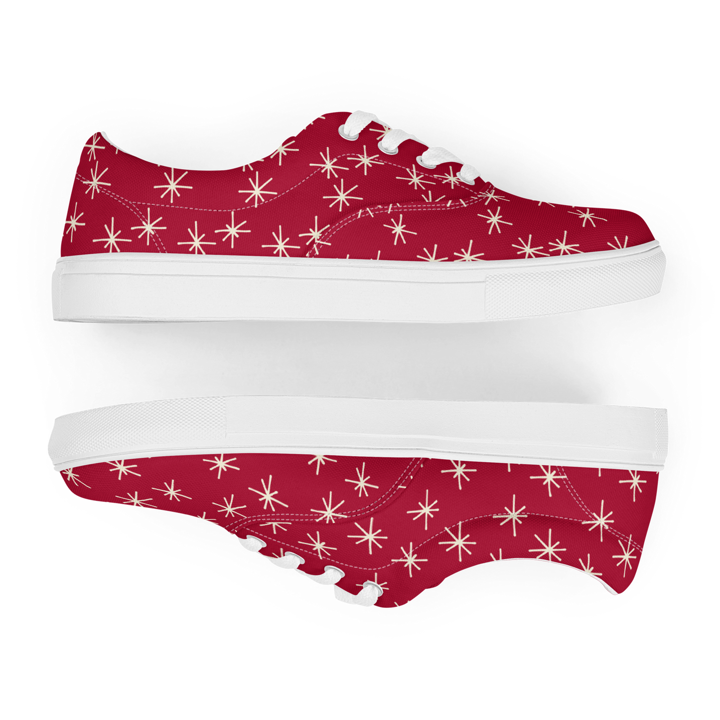 Rote Damen Sneaker mit  weissem Sternen Muster Seitenansicht