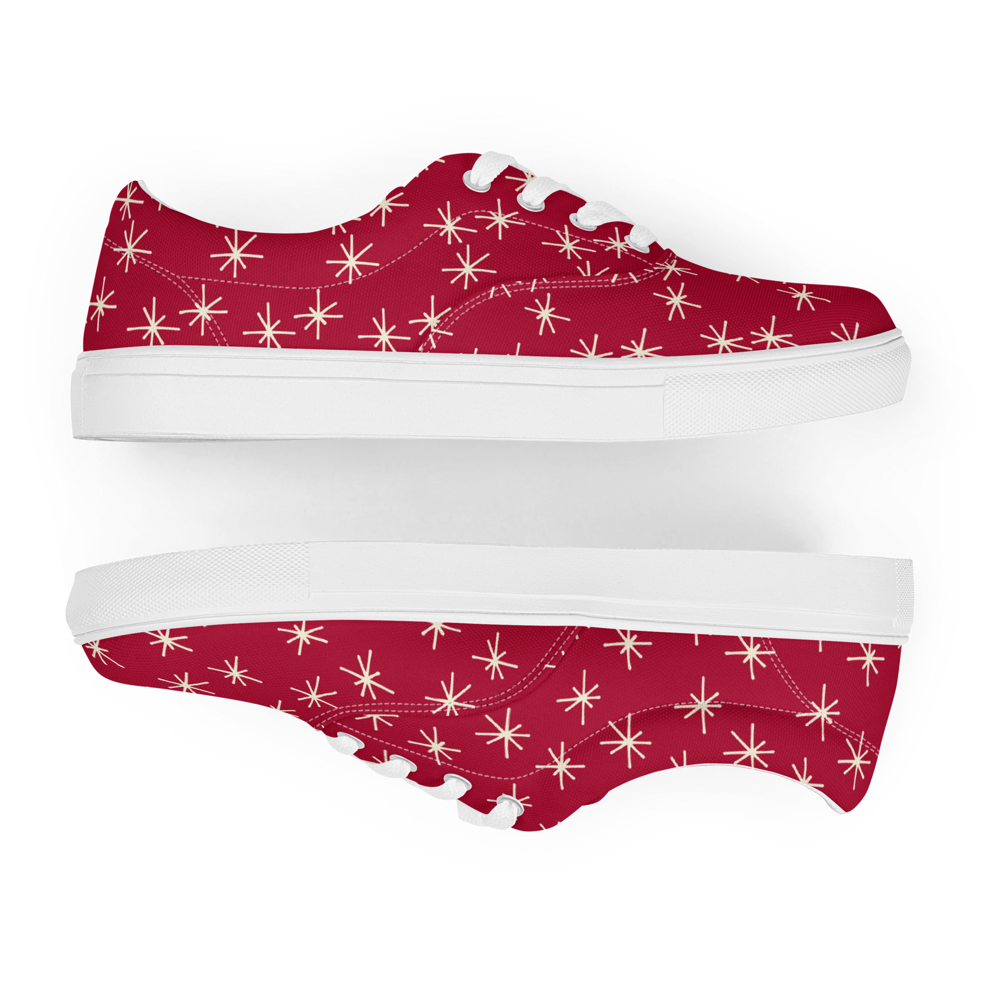 Rote Damen Sneaker mit  weissem Sternen Muster Seitenansicht