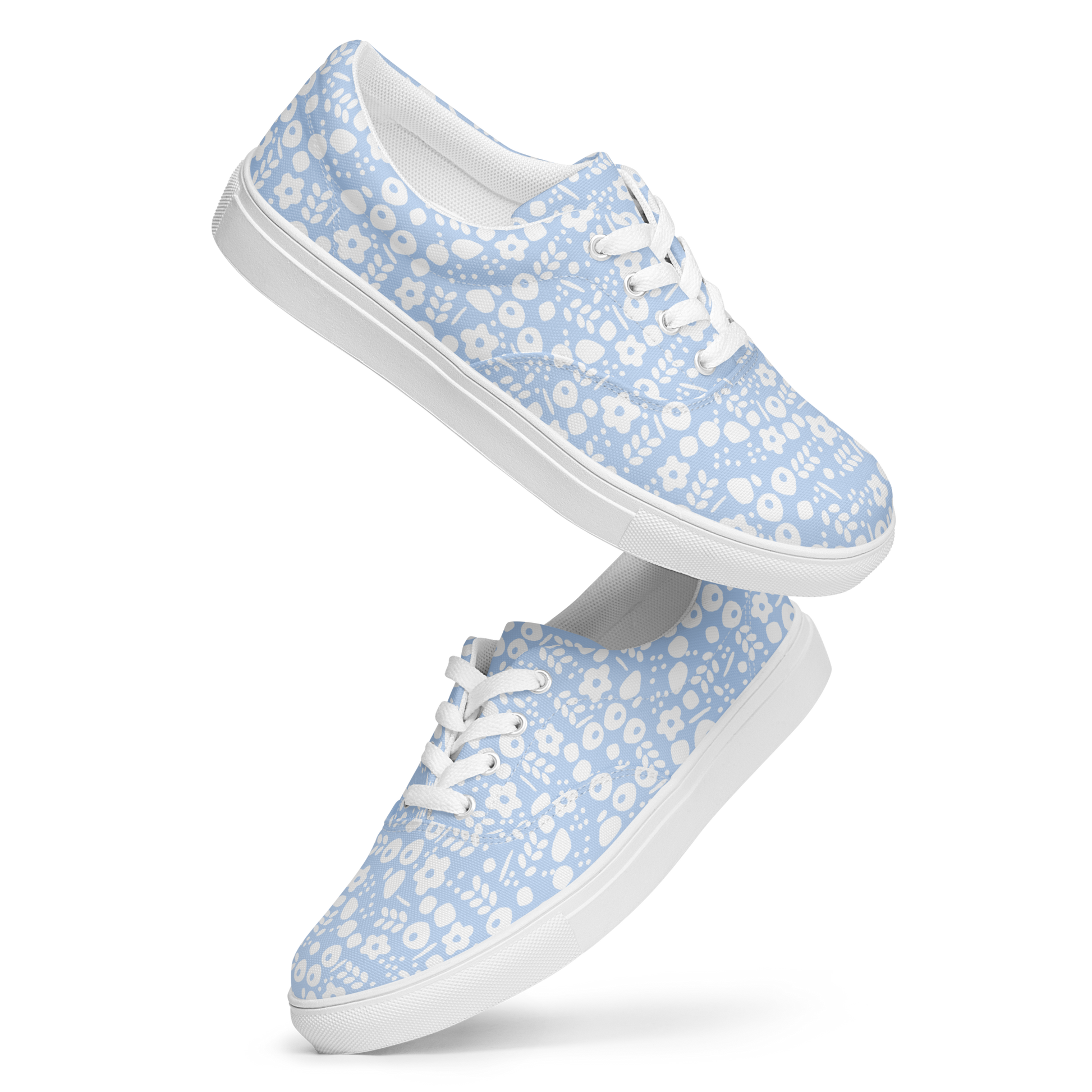 Hellblaue Damen Sneaker mit weißem Blumenmuster