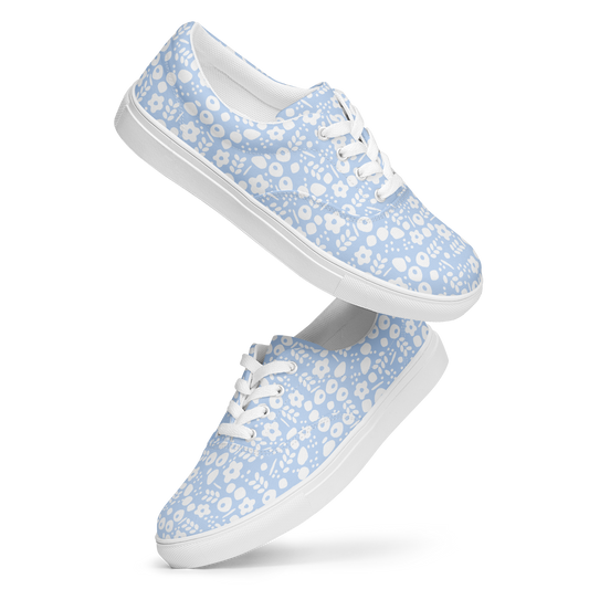 Hellblaue Damen Sneaker mit weißem Blumenmuster