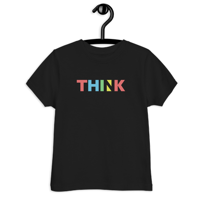 Schwarzes T-Shirt  mit buntem minimalistischem THINK Schriftzug