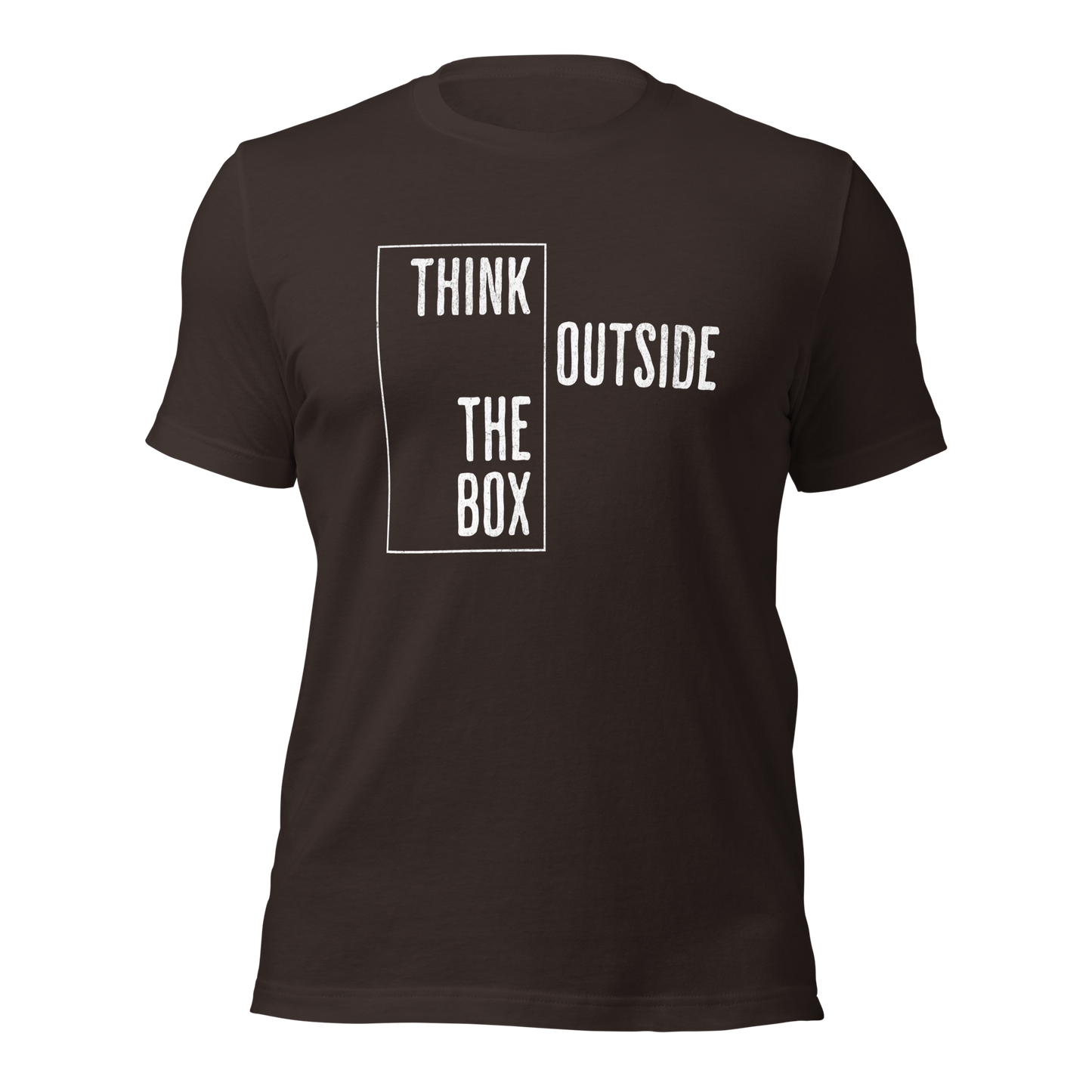 Braunes Unisex T-Shirt mit Think outside the Box Print