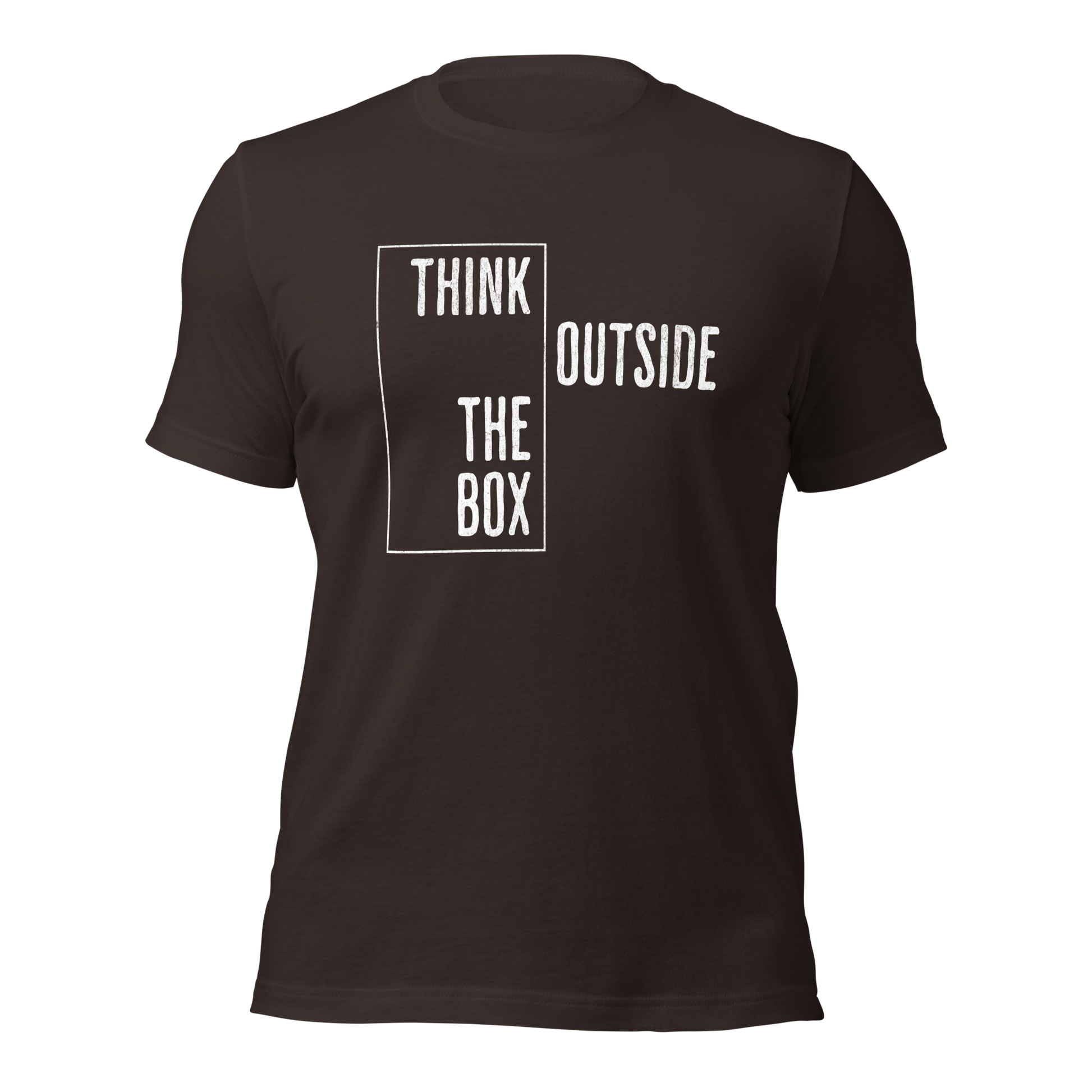 Braunes Unisex T-Shirt mit Think outside the Box Print