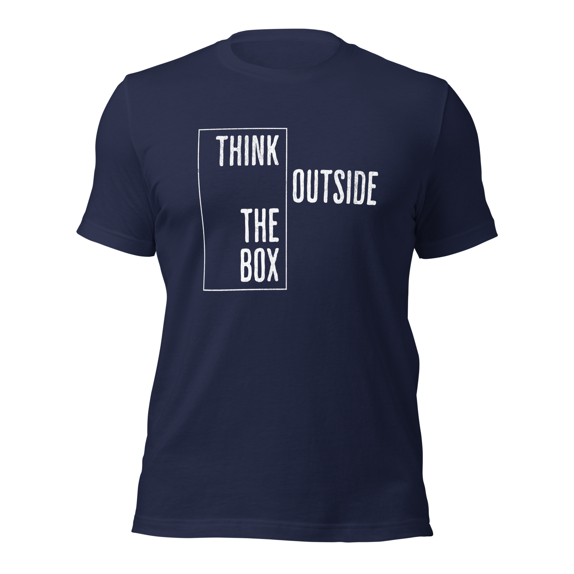 Navy Unisex T-Shirt mit Think outside the Box Print