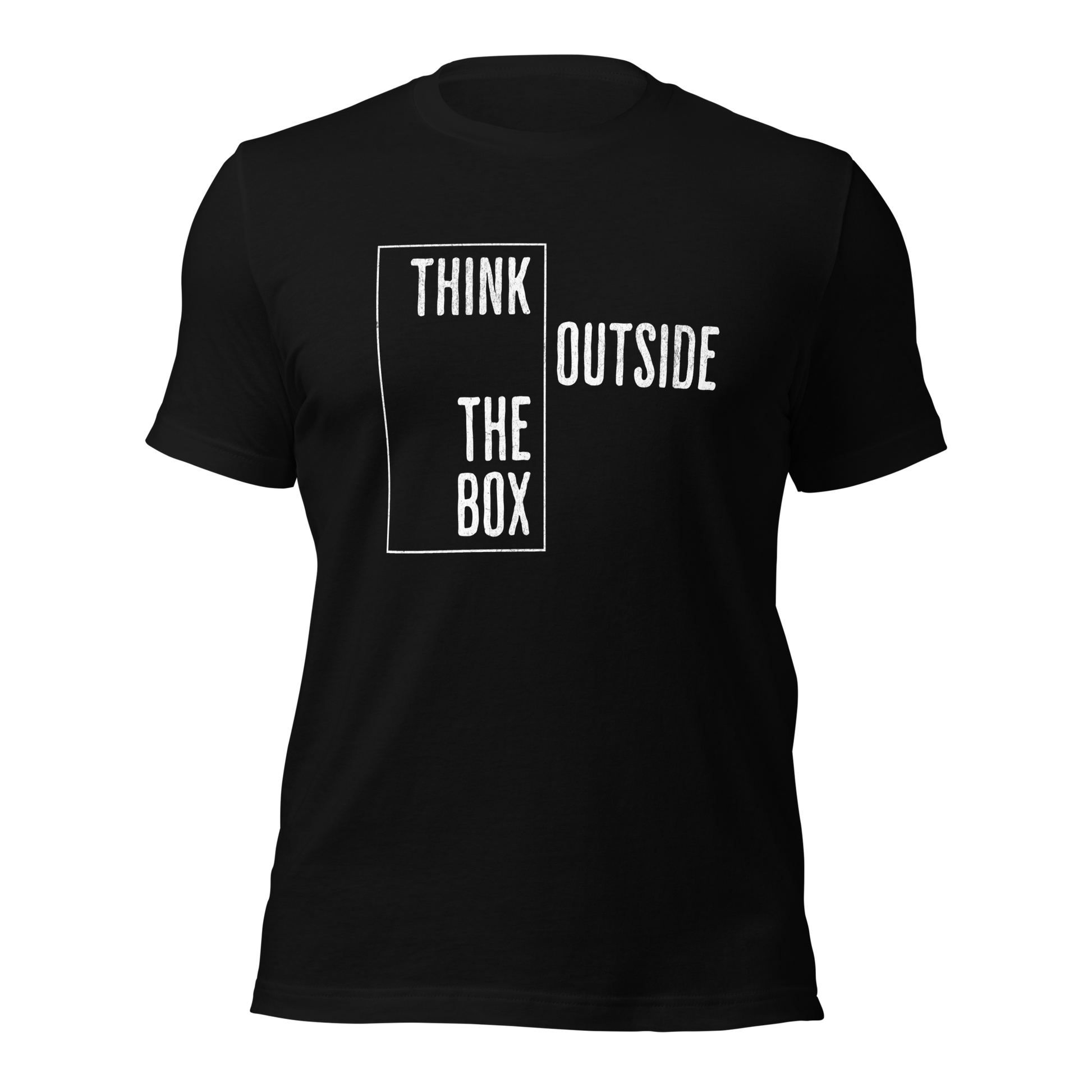 Schwarzes Unisex T-Shirt mit Think outside the Box Print