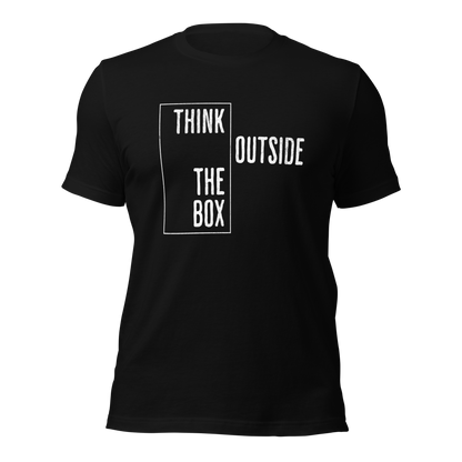 Schwarzes Unisex T-Shirt mit Think outside the Box Print