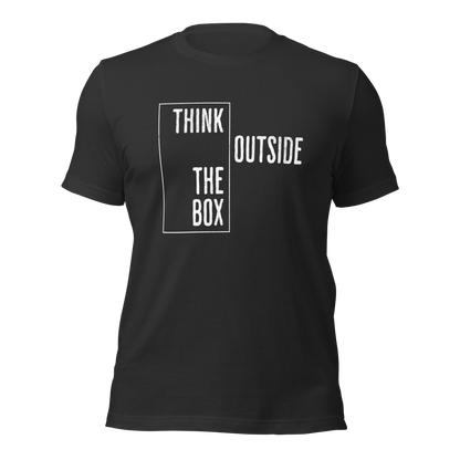 Dunkelgraues Unisex T-Shirt mit Think outside the Box Print