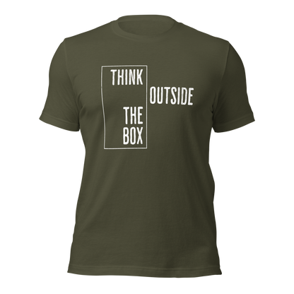 Militärgrünes Unisex T-Shirt mit Think outside the Box Print