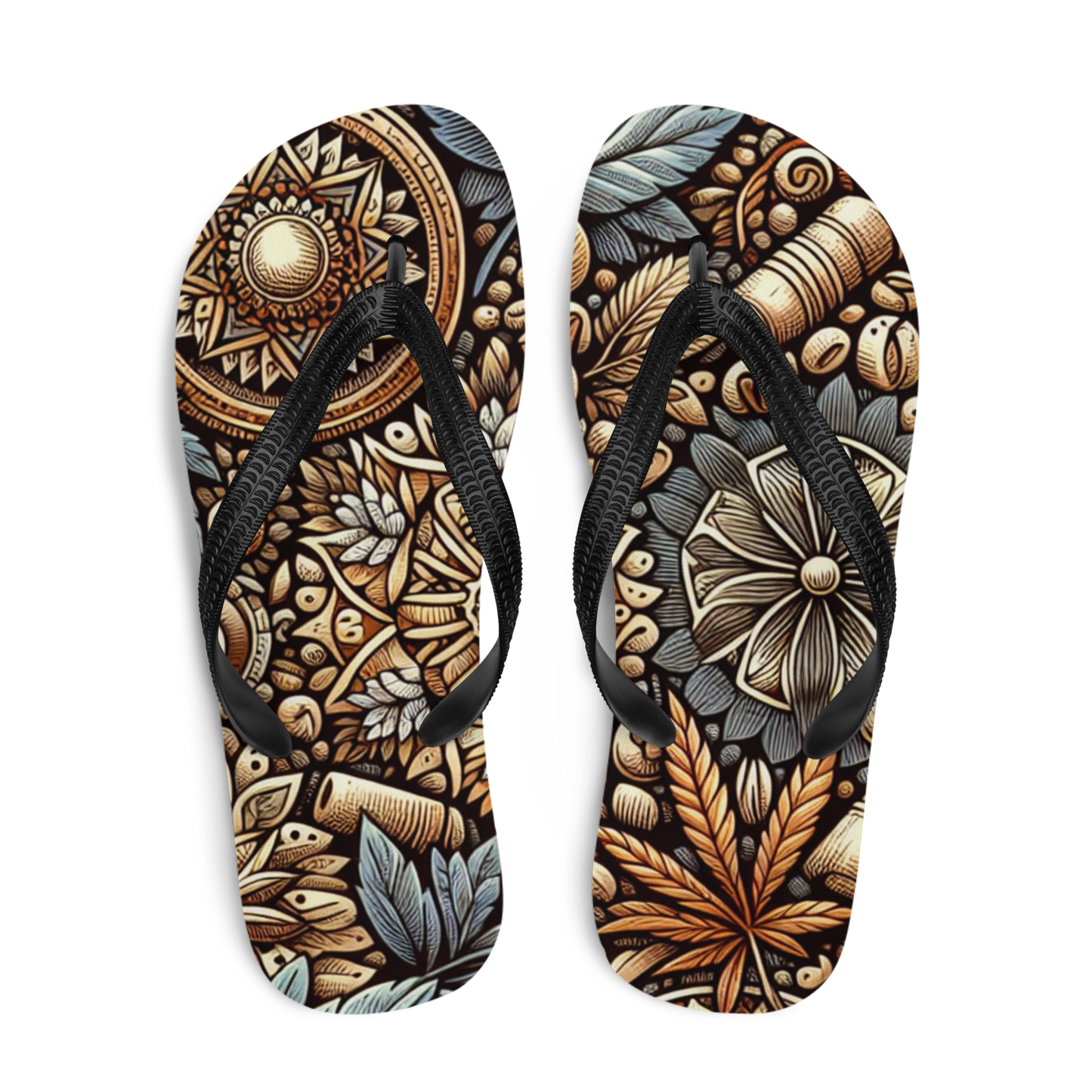 Flip Flops mit Hanfblatt und Blumenmuster