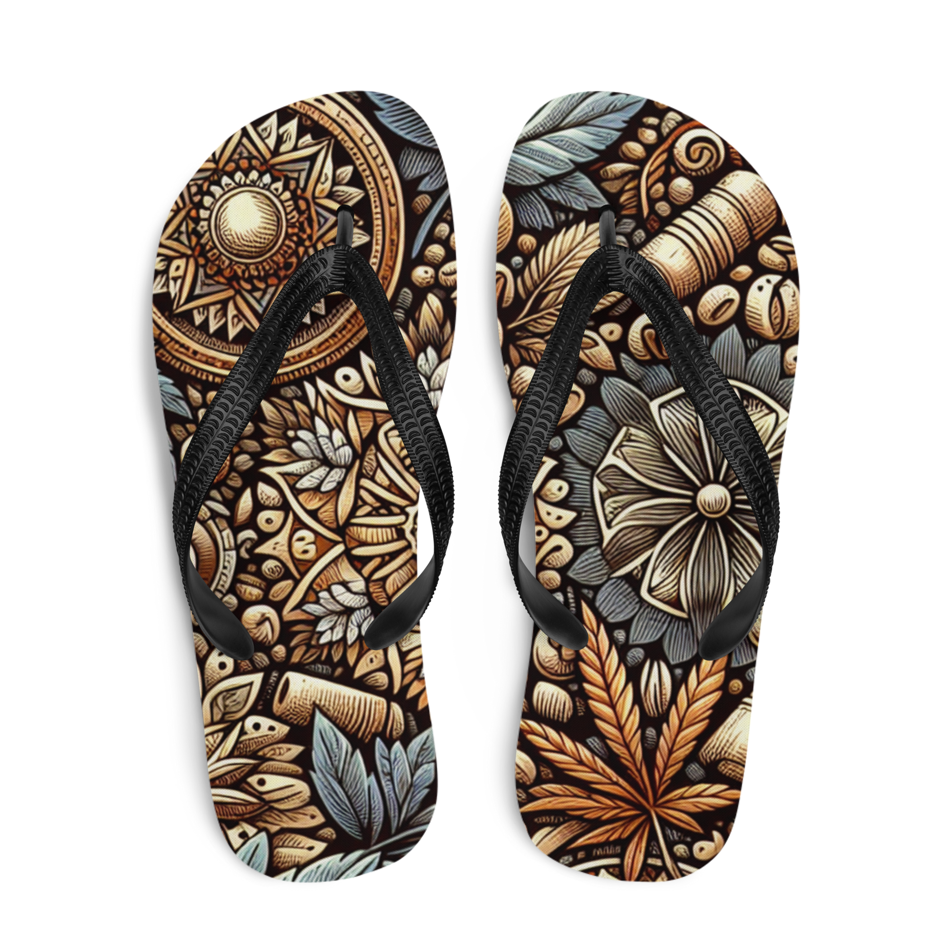 Flip Flops mit Hanfblatt und Blumenmuster