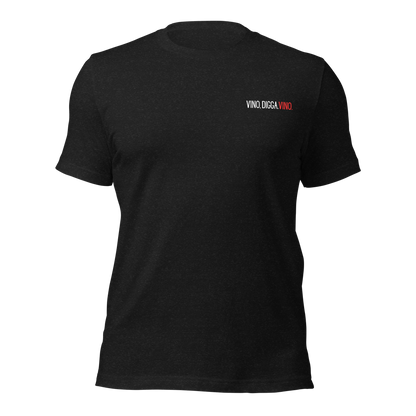 Heather schwarzes Unisex T-Shirt mit Vino,Digga.Vino. Print