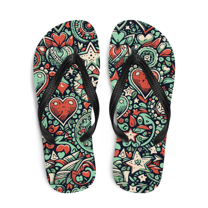 Flip-Flops mit grün rotem Muster aus Herzen und Sternen