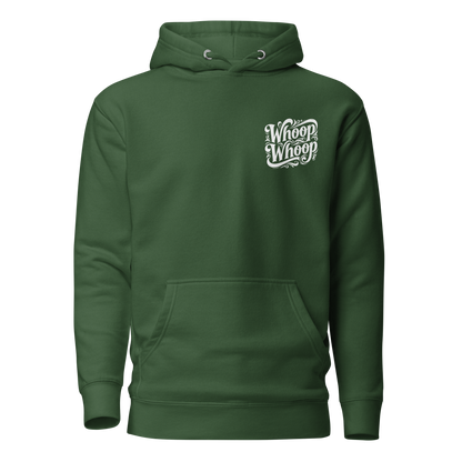 Waldgrüner Unisex Hoodie mit verschlungenem Whoop Whoop Schriftzug