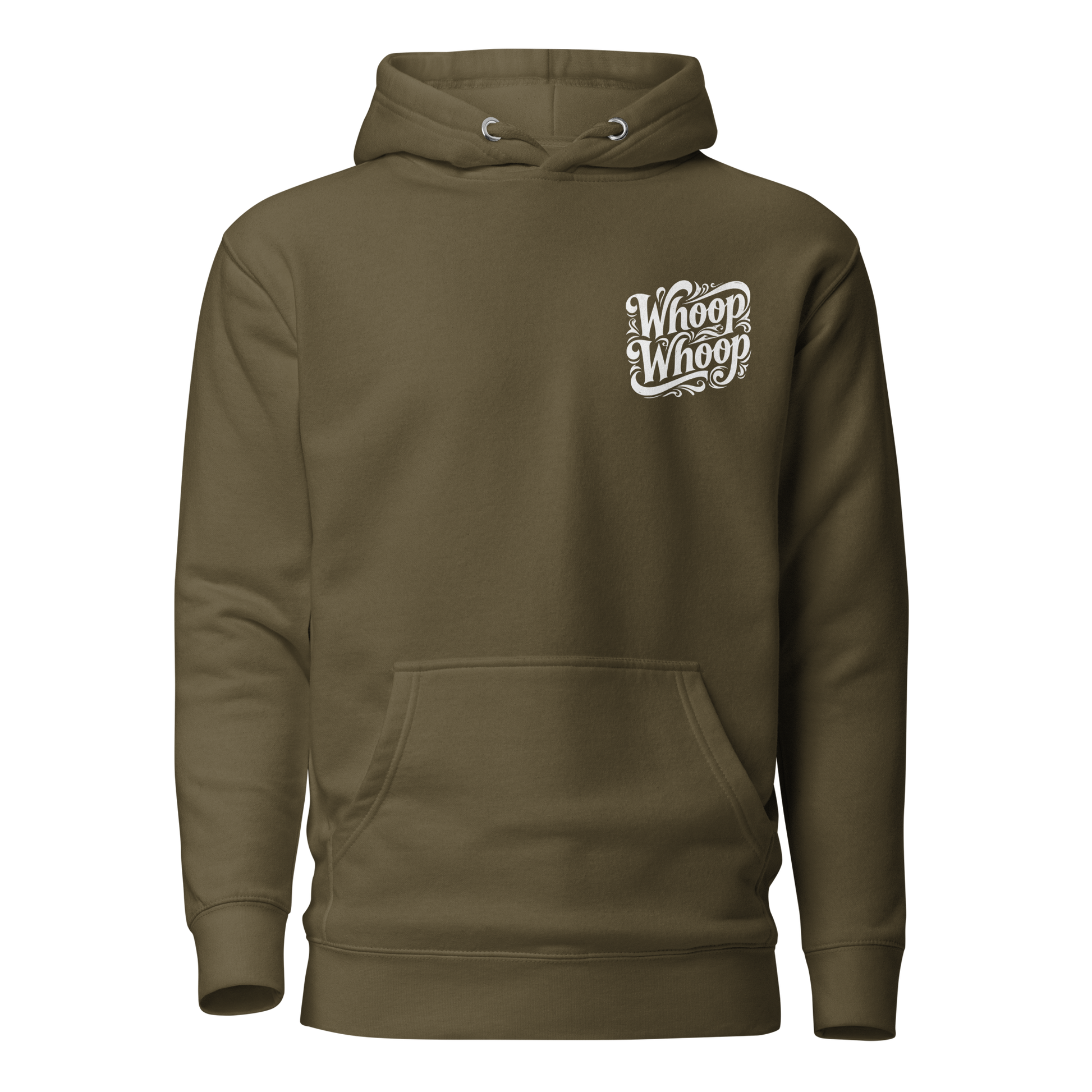 Militärgrüner Unisex Hoodie mit verschlungenem Whoop Whoop Schriftzug