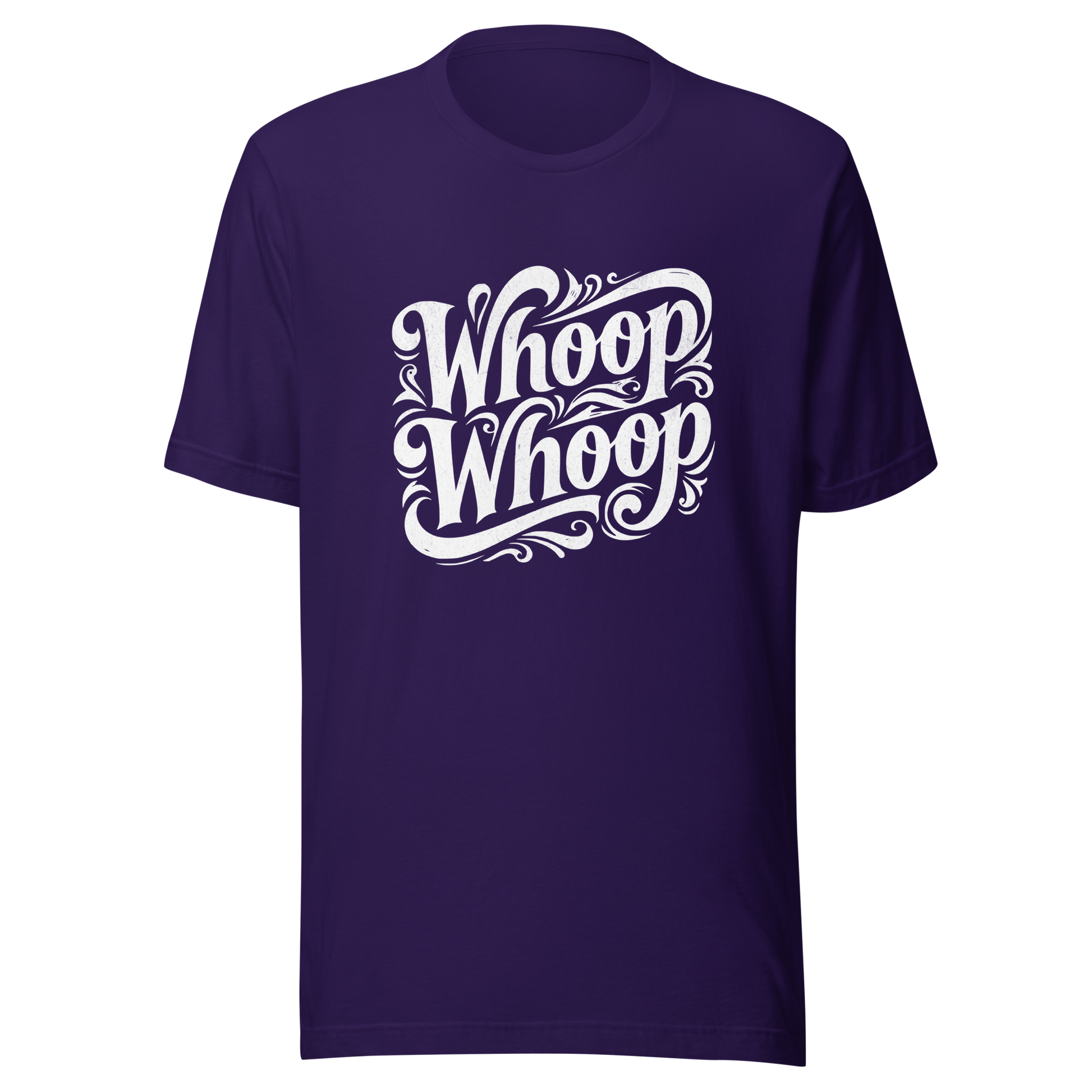 Lila T-Shirt mit dem Schriftzug Whoop Whoop in geschwungenen Buchstaben