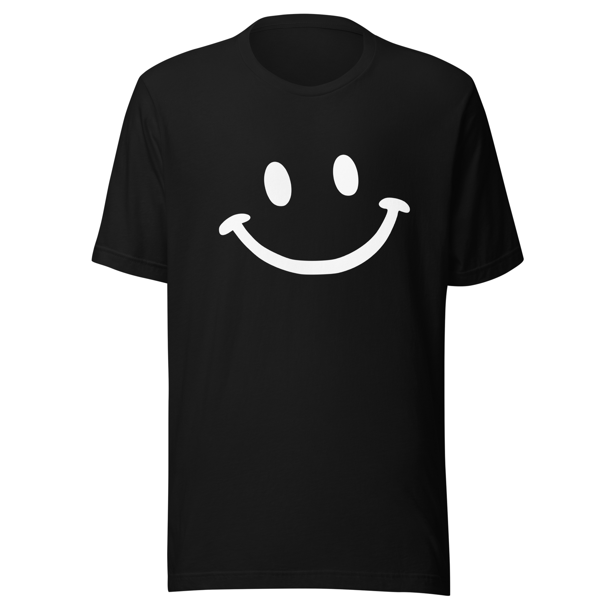 Schwarzes Unisex T-Shirt mit minimalistischem Smiley Brustprint