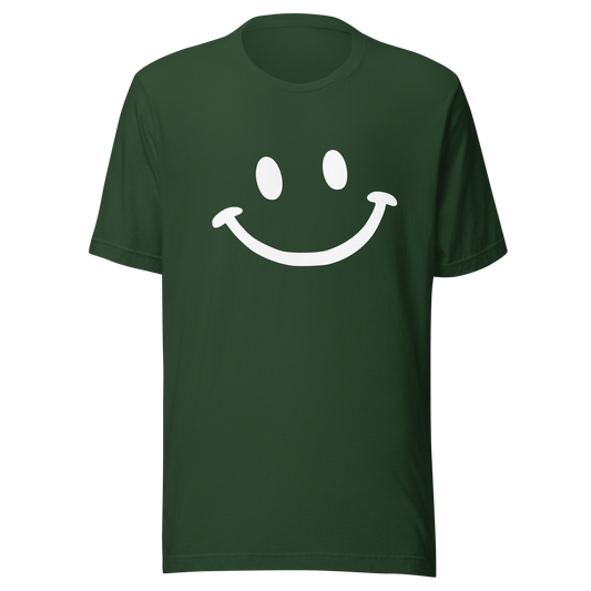 Waldgrünes Unisex T-Shirt mit minimalistischem Smiley Brustprint