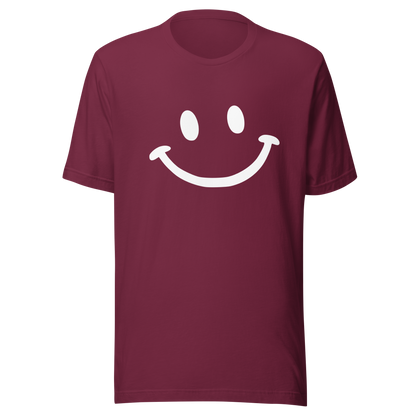 Burgundrotes Unisex T-Shirt mit minimalistischem Smiley Brustprint