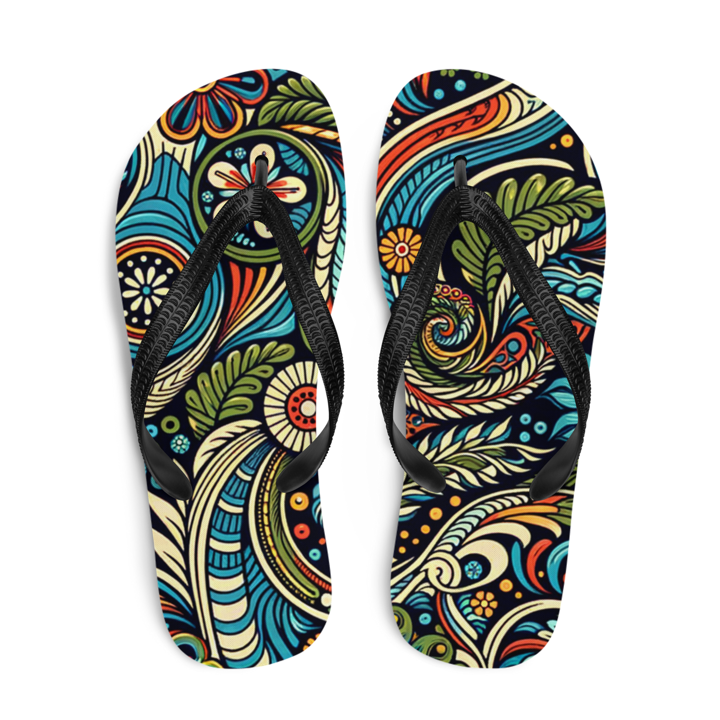 Bunte Flip-Flops mit verschlungenem buntem Muster