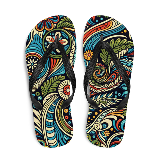 Bunte Flip-Flops mit verschlungenem buntem Muster