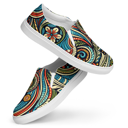 Bunt bedruckte Damen Slipper mit verschnörkeltem Blumen Muster