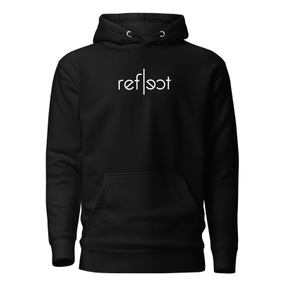 Schwarzer Unisex Hoodie mit weißem reflect Schriftzug, Brustprint