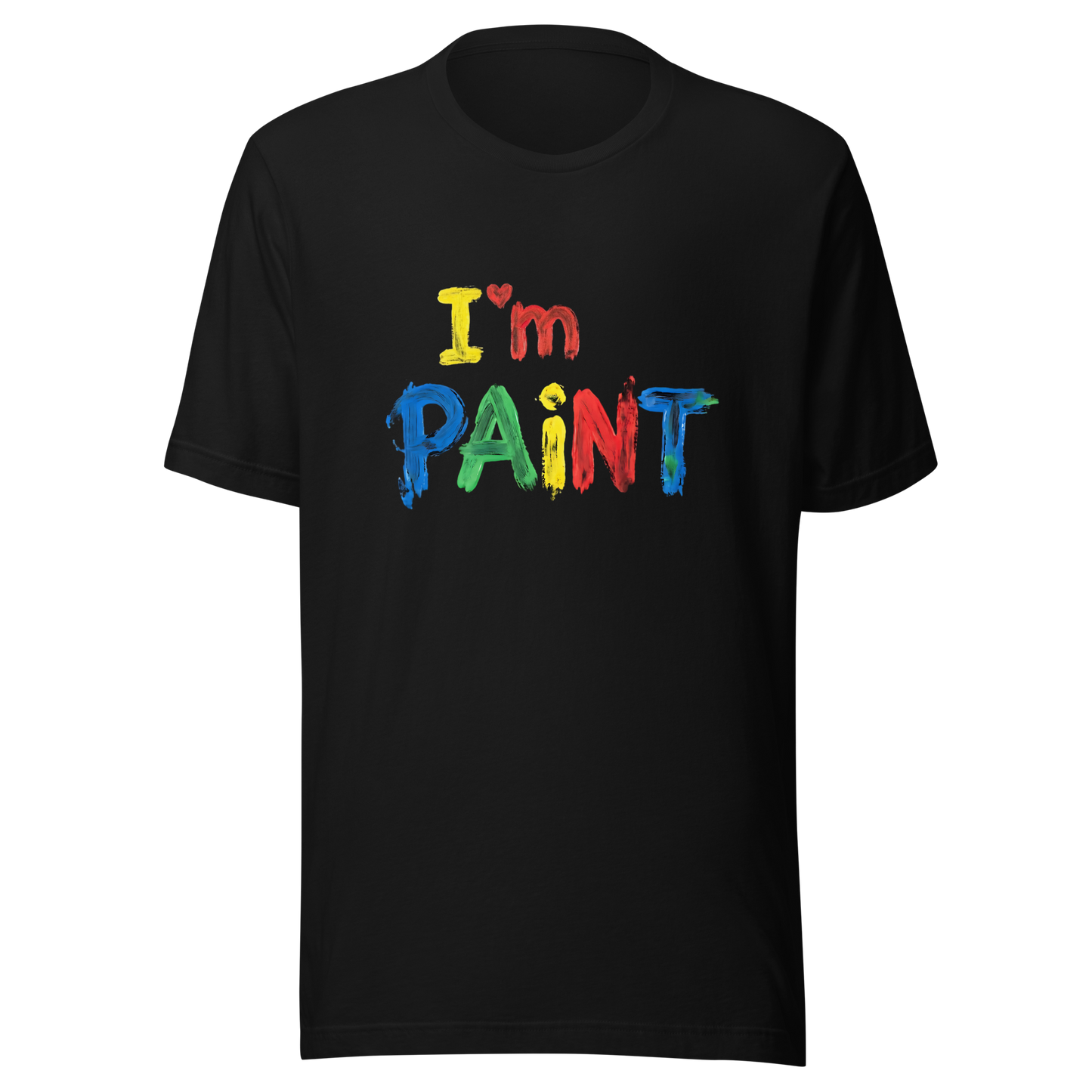 Schwarzes Partnerlook T-Shirt mit buntem Finger-gemaltem-I'm Paint-Print im Streetwear-Stil