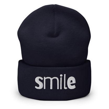 Navy Beanie mit smile Schriftzug bestickt