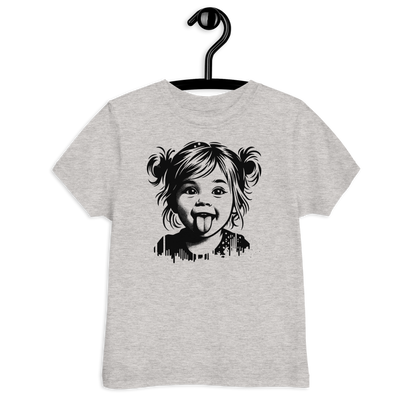 Graues Kinder T-Shirt mit Mädchen das Zunge rausstreckt Stencil Print