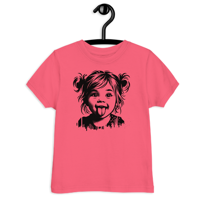 Pinkes Kinder T-Shirt mit Mädchen das Zunge rausstreckt Stencil Print