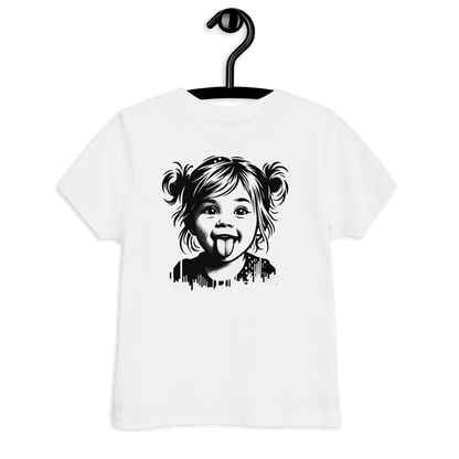 Weißes Kinder T-Shirt mit Mädchen das Zunge rausstreckt Stencil Print